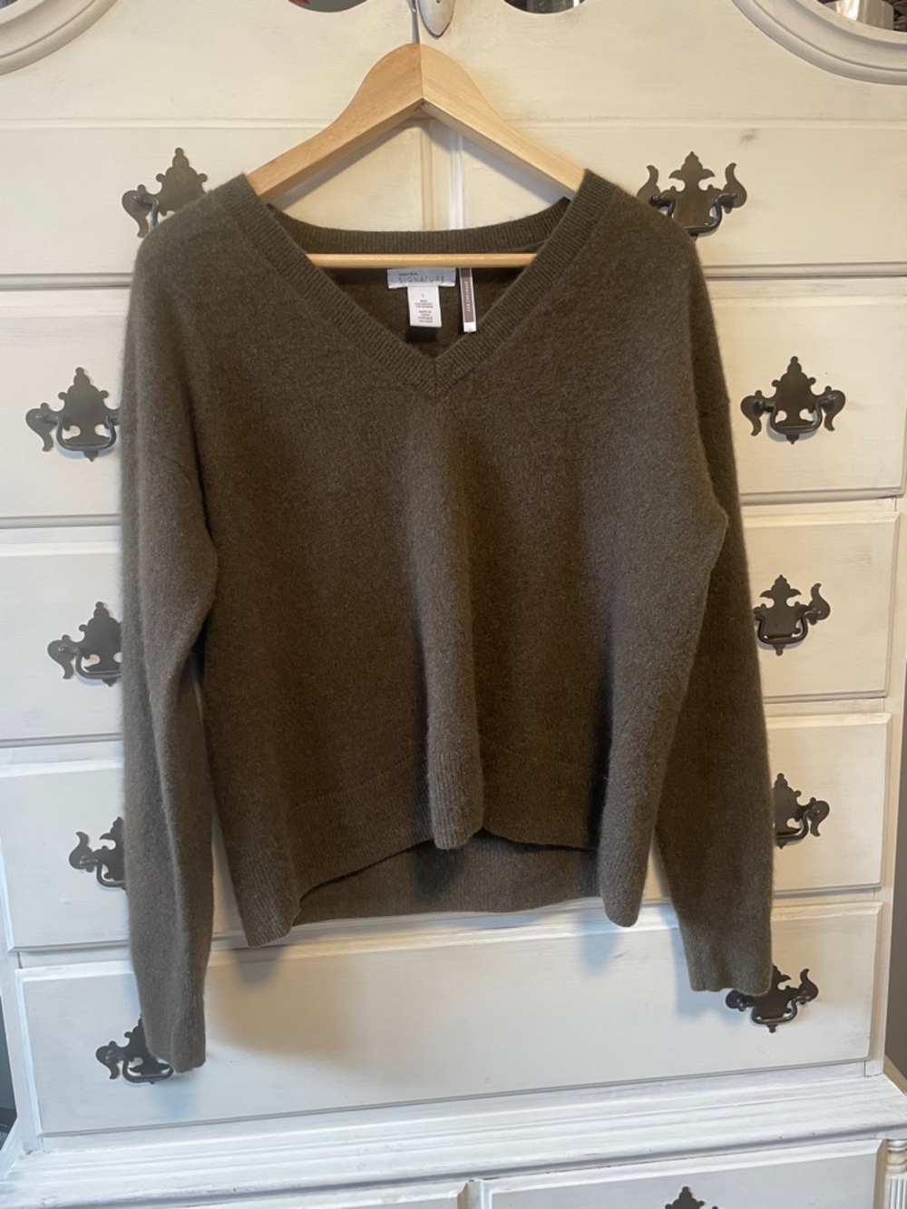 🐑100% Cashmere V-Neck Sweater - Olive